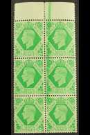 1937-47 7d Emerald-green, Block Of 6 With LARGE GREEN INK FLAW In Top Margin And Down Three Stamps, SG 471, Hinged... - Unclassified