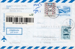 Hungary-Israel 2002? Registered Uprated Airmail Postal Stationery Cover 167Ft++& Additional Postage Sticker XIV - Brieven En Documenten