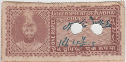 INDIA NABHA Princely State 1-RUPEE Court Fee STAMP 1930-45 Good/USED - Nabha