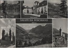 Saluti Da Poschiavo - Piazza Comunale, Lago Di Viola, San Romerio, Sta. Maria - Photo: Hugo Kopp No. 8651 - Poschiavo