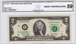 USA 2 $ DOLLARS 2003 STAR NOTE AU 59  (free Shiping Via Registered Air Mail) - Federal Reserve Notes (1928-...)