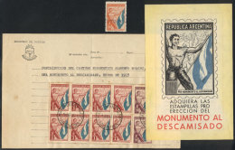 Monument To The Descamisados: Advertising Postal Leaflet For The Sale Of Stamps, Also A Page With Cinderellas For... - Autres & Non Classés