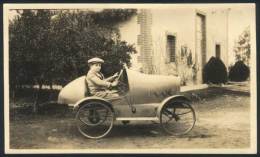 Circa 1910, Photograph (postcard Size), Boy Riding A Toy Car, VF Quality, Fantastic! - Argentine