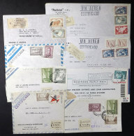 8 Registered Air Mail Covers Sent To USA Between 1947 And 1963, Nice And Interesting Postages! - Autres & Non Classés