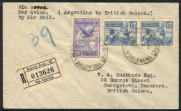 7/DE/1929 Buenos Aires - BRITISH GUIANA: Registered Airmail Cover, Franked With 44c. (including GJ.659 X2), With... - Sonstige & Ohne Zuordnung