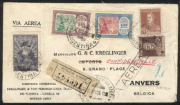 Registered Airmail Cover Sent To Belgium On 16/AU/1929 With Handsome Postage Of 3.50P., VF Quality! - Autres & Non Classés