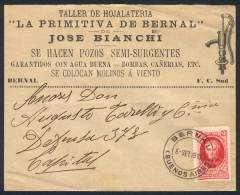 Advertising Cover With Cachet Of "La Primitiva De Bernal" Workshop, Illustrated With Water Pump, Franked By GJ.305,... - Sonstige & Ohne Zuordnung