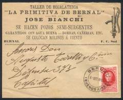 Advertising Cover With Cachet Of "La Primitiva De Bernal" Workshop, Illustrated With Water Pump, Franked By GJ.305,... - Autres & Non Classés