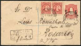 5c. Stationery Envelope + GJ.105 Pair, Sent By Registered Mail From TUCUMÁN To Rosario On 5/FE/1892, Very... - Autres & Non Classés