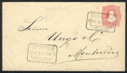 8c. Stationery Envelope Sent To Montevideo On 15/DE/1882, With 2 Spectacular Cancels Of CORRIENTES, On Back Transit... - Autres & Non Classés