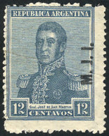 GJ.397, 1922 12c. San Martín With Sun Wmk, Overprint WITH VARIETY: "lower I.", Excellent And Rare! - Officials
