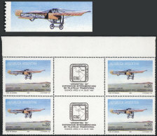 GJ.2197, 1985 Bleriot-Gnome Airplane, Block Of 4 With Variety: Color Misregistration, The Fuselage And The Wheels... - Sonstige & Ohne Zuordnung