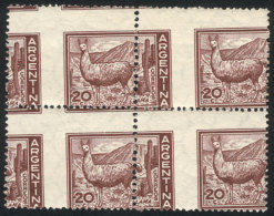 GJ.1124, 20c. Llama, Block Of 4 With VARIETY: Dramatically Misperforated, Fantastic - Sonstige & Ohne Zuordnung