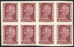 GJ.1005P, 10c. Eva Perón, IMPERFORATE Block Of 8, Excellent Quality! - Sonstige & Ohne Zuordnung