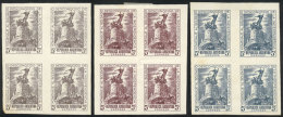 GJ.926, 1946 Unknown Soldier, PROOFS In 3 Different Colors, Imperforate Blocks Of 4 On Paper With Glazed Front,... - Sonstige & Ohne Zuordnung