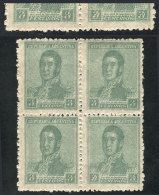 GJ.503a, 1920 3c. San Martín, Fiscal Sun Wmk, Block Of 4 With DOUBLE IMPRESSION, At Top Faint But Very... - Autres & Non Classés