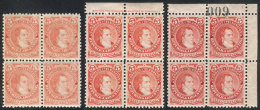 GJ.105, 1889 5c. Rivadavia Type I (large Head), 3 Blocks Of 4 In VERY DIFFERENT COLORS, MNH, VF Quality (only 1... - Sonstige & Ohne Zuordnung