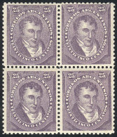 GJ.90, 1888 25c. Belgrano, MNH Block Of 4 (+100%), Intact Gum, Excellent. Rare In Such Fine Condition, Catalog... - Autres & Non Classés