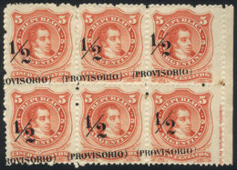 GJ.59d, 1882 Provisionals, Small P, Block Of 6 With DIAGONAL OVERPRINT Variety, Also Shifted To The Left, 3 Stamps... - Sonstige & Ohne Zuordnung