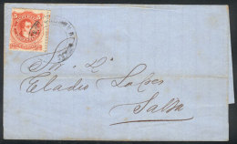 GJ.38, Franking A Folded Cover To Salta, With Double Circle ADMON DE CORREOS DE TUCUMAN Cancel, Rare! - Sonstige & Ohne Zuordnung