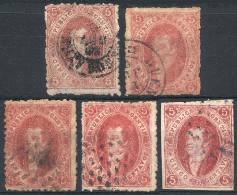 GJ.25, 4th Printing, Good Lot Of 5 Examples, All In DIFFERENT SHADES, Varied Cancels, Some With Thin Paper Variety,... - Oblitérés