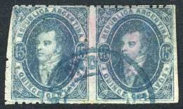 GJ.24Aa, Beautiful GREENISH BLUE PAIR Printed On THIN PAPER, With Left Sheet Margin And Line Watermark, Excellent... - Used Stamps