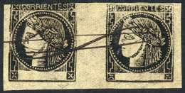 GJ.6, Oily Impression, Beautiful Horizontal Pair With Pen Cancel, VF Quality! - Corrientes (1856-1880)