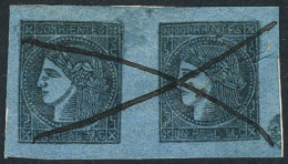 GJ.1c, Un Real M.C. Blue, Oily Impression, Beautiful Pair With Pen Cancel, Excellent Quality, Rare! - Corrientes (1856-1880)