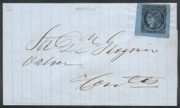 GJ.1, Fantastic Example Of Very Ample Margins Franking A Folded Cover To Corrientes, With Typical Pen Cancel Of... - Corrientes (1856-1880)