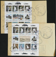2 Covers Franked With Souvenir Sheets GJ.43/44 (Fauna Of Falkland Islands And South Orkneys), With Postmarks Of... - Sonstige & Ohne Zuordnung