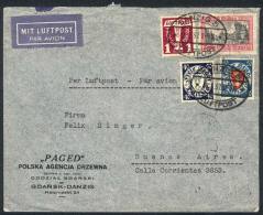 Airmail Cover Sent From Danzig To Argentina On 18/AU/1937 Franked With 3.90G., Very Interesting! - Autres & Non Classés