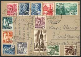 Postcard Sent From Freiburg To Zürich On 2/JUN/1948, Franked With The Complete Michel 1/13 Set, VF! - Autres & Non Classés
