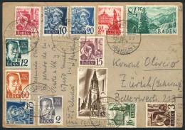 Postcard Sent From Freiburg To Zürich On 2/JUN/1948, Franked With The Complete Michel 1/13 Set, VF! - Other & Unclassified