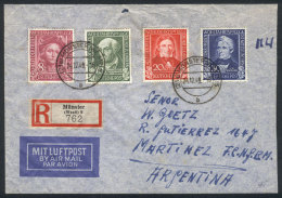 Michel 117/20 (famous Persons 1949) + Other Values On Reverse, Franking A Registered Cover Sent To Argentina On... - Autres & Non Classés