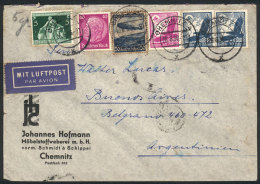 Airmail Cover Franked By 5 Different Stamps, Including 2 Twin Values Of 40Pf., Sent To Argentina On 26/JUN/1936,... - Briefe U. Dokumente