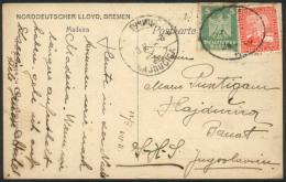 Postcard (view Of Madeira, Edited By Norddeutscher Lloyd, Bremen) Posted At Sea To Yugoslavia On 24/AP/1920 With... - Lettres & Documents