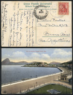 PC With View Of Rio De Janeiro, Franked With 10Pf. And Dispatched Onboard A German Ship AT SEA, With Oval Cancel... - Covers & Documents