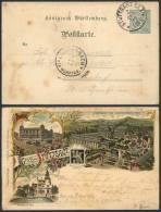 5Pf. Württemberg Postal Card Illustrated On Reverse (Gruss Aus Stuttgart), Used On 2/OC/1896, Very Nice! - Gebruikt