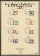 Yvert 565/572, 1936 Berlin Olympic Games, The Set Of 8 Values On A Sheet With Special Olympic Postmarks, The Sheet... - Usati