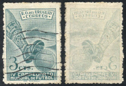 Sc.584, 1951 3c. Football World Cup, Used Example With OFFSET Impression On Back, VF Quality! - Sonstige & Ohne Zuordnung