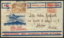 Airmail Cover With Advertising For Football World Cup Of Montevideo, Franked With 30c. (THE STAMP WAS CHANGED, It... - Altri & Non Classificati