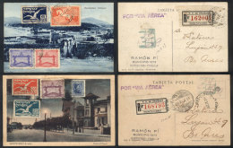 2 Postcards Sent By Registered Airmail From Montevideo To Buenos Aires In 1929, Franked By Sc.388/390 (Football... - Altri & Non Classificati