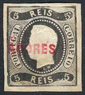 Sc.1, 1868 5r. Black With Carmine Overprint, Mint No Gum, Wide Margins, VF Quality, Rare! - Açores