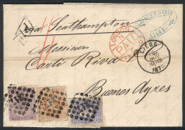 RARE COMBINATION: 16/NO/1870 LIEGE - Argentina: Entire Letter Franked By Sc.22 (Leopold I 1Fr.) + 33 + 34 (Leopold... - Sonstige & Ohne Zuordnung