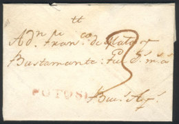 26/MAR/1795 POTOSI - Buenos Aires: Entire Letter With Straightline Red "POTOSI" Marking And "3" In Pen, Very Fine... - Bolivien