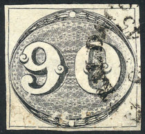 Sc.3, 1843 90R. Black, Used, Defective And Repaired, Good Appearance, Catalog Value US$1,300 - Other & Unclassified