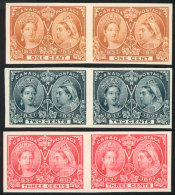 Sc.51/53, 1897 1c., 2c. And 3c., COLOR PROOFS Printed On Thin Card, 3 Imperforate Pairs In The Issued Colors,... - Sonstige & Ohne Zuordnung