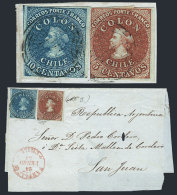 Yvert 4 (with Three Immense Margins And One Complete But Just) + Yvert 6 (wide Margins) On Large Part Of A Cover To... - Chile