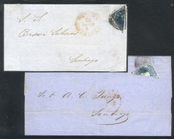 Circa 1860: 1 Dated Folded Cover + 1 Front, Franked With 10c. Columbus BISECT, VF Quality, Low Start! - Chili