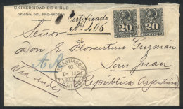 16/JA/1894 SANTIAGO - San Juan: Registered Cover With Printed Head Of The Universidad De Chile, Franked With 40c.... - Chile